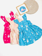 Cute Bunny Print Cotton Frock for Baby Girls – Sky Blue