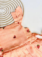 Peach Strawberry Print Muslin Cotton Frock for Baby Girls – Back Button Frock