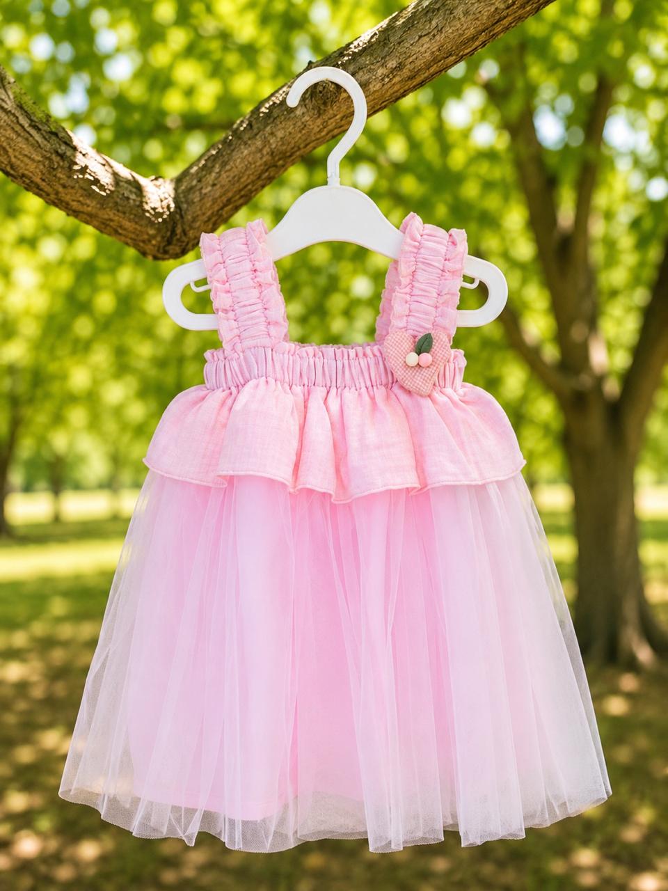 Baby Pink Ruffle Net Baby Frock