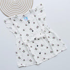 White Muslin Frock with Pink Floral Print for Girls – Soft, Breathable & Stylish
