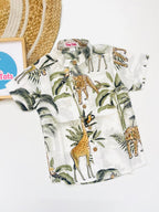 Baby Boy Safari Print Shirt – White Jungle Theme