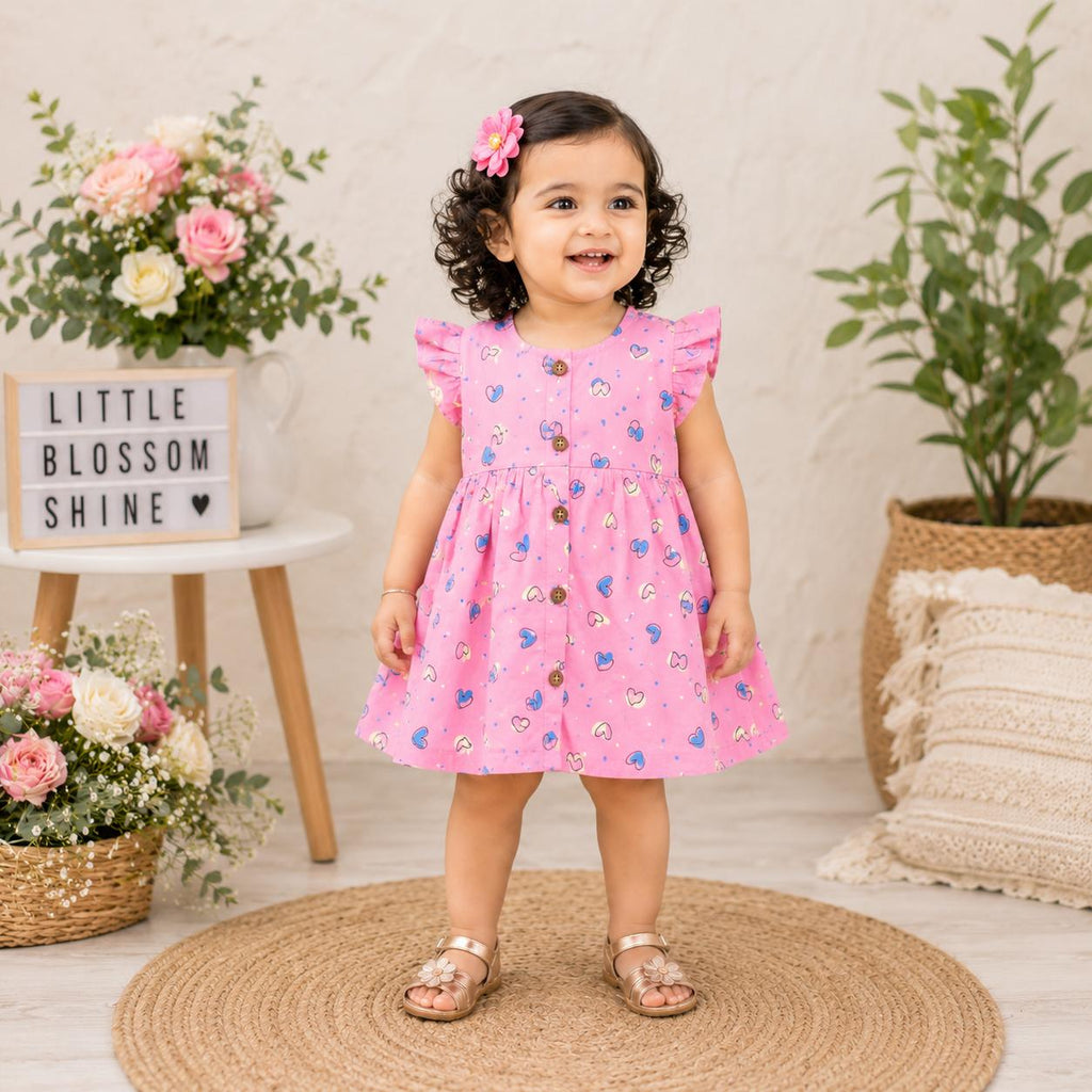 Baby Pink with cute heart Print Cotton Baby Frock – Cute & Comfortable New Collection