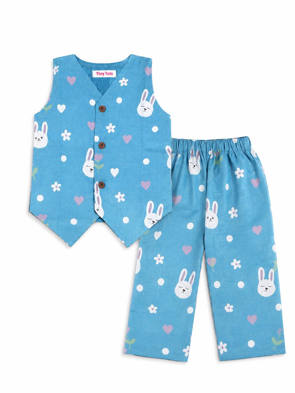 Blue Bunny Print Cotton Co-Ord Set for Baby