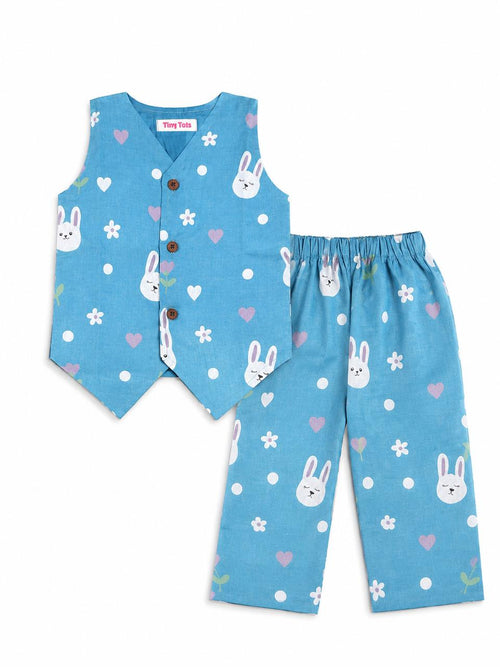Blue Bunny Print Cotton Co-Ord Set for Baby