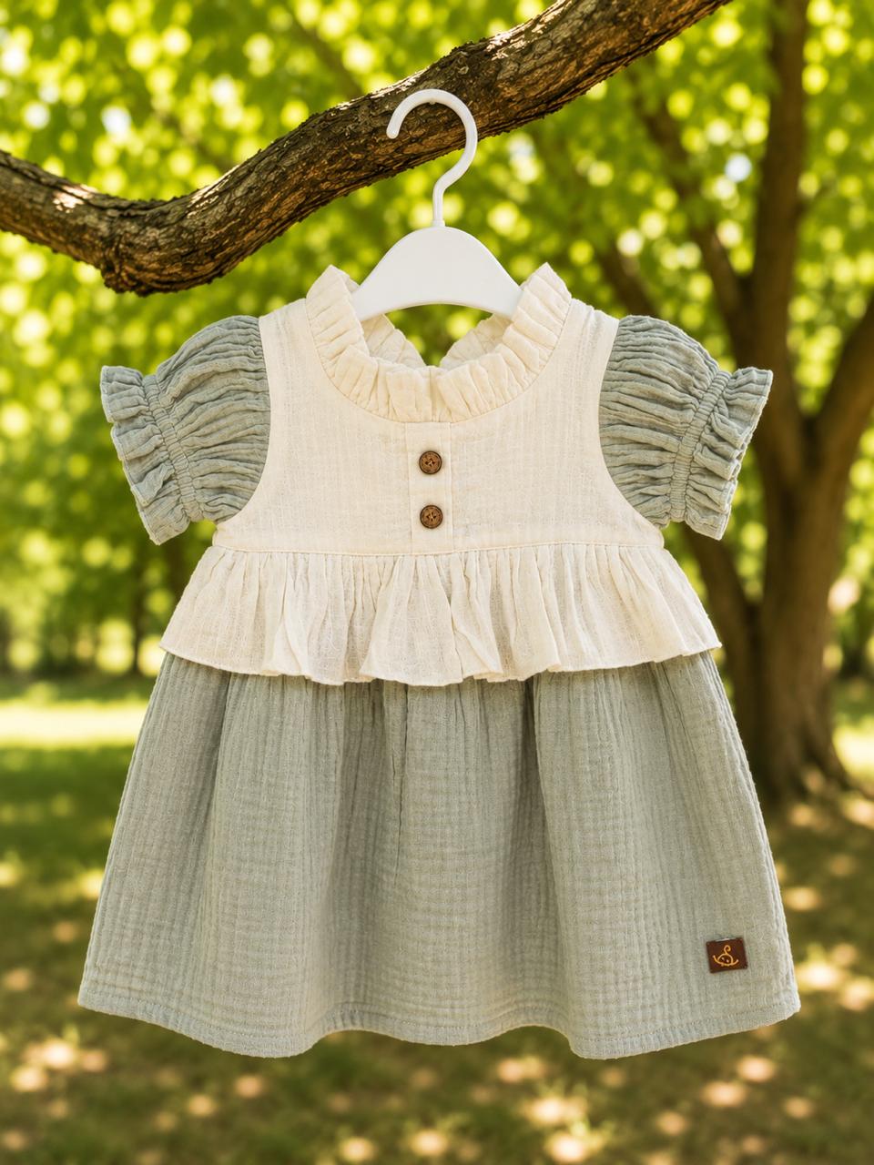 Sage Mist Muslin Frill Frock for Baby Girls