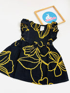 Crinkle Muslin Floral Print Baby Girl Dress with Bow – Black