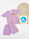 Muslin Sleeve Jabla Set – Pastel Lilac Pink (Music penguin)