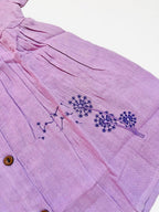 Muslin Front Button Sleeve Frock with Embroidery – Lilac