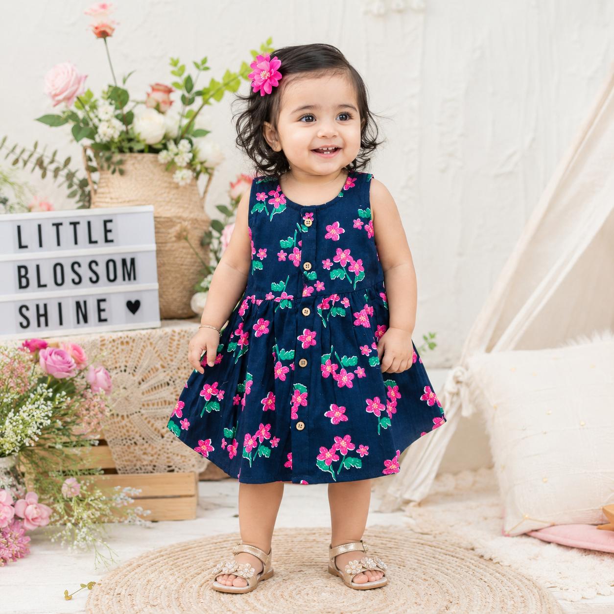 A Navy Blue Floral – Ria Frock