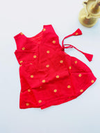 Red Silk Baby Frock with Gold Polka | Side Knot Ethnic Wear