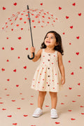 A Cream Red Heart Print – Muslin Ria Frock
