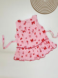 Pink Bow Print Muslin Frill Top for Baby Girls – Back Button Frock