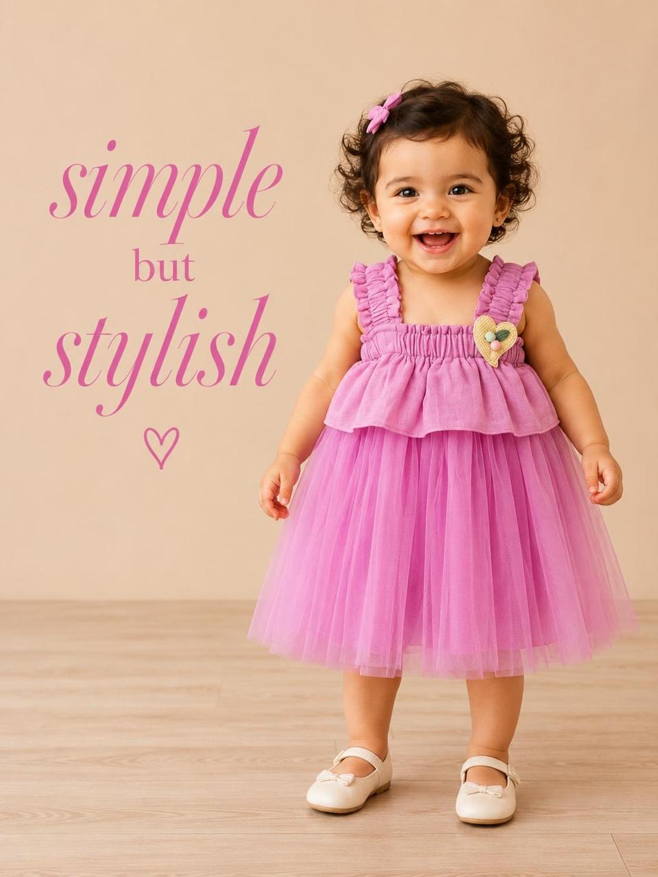 Pink Ruffle Net Baby Frock