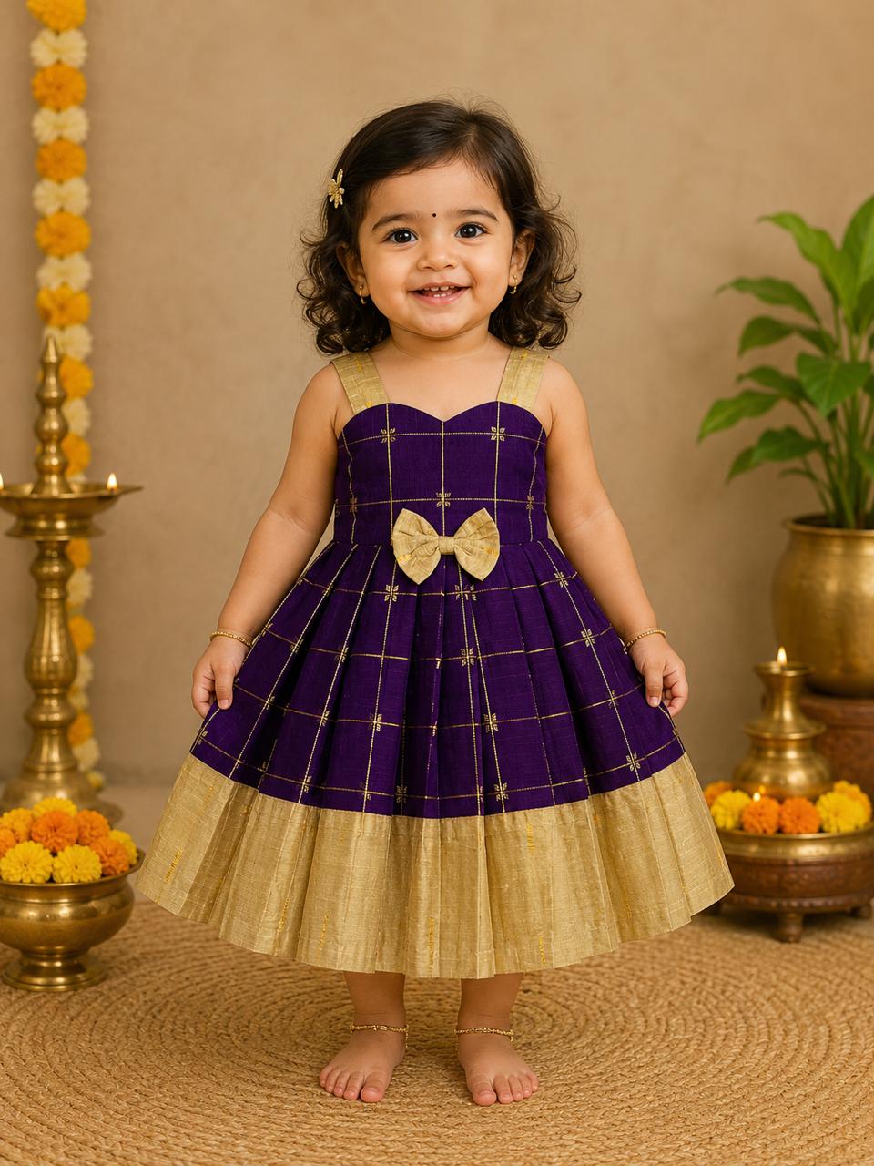 Royal Purple Sweetheart Neck Ethnic Frock