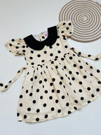 Cream Polka Dot Girls’ Dress with Black – Peter Pan Collar
