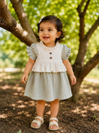 Sage Mist Muslin Frill Frock for Baby Girls