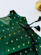 Green Silk Baby Frock with Gold Polka | Side Knot Ethnic Wear