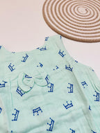 Mint Green Crown Print Muslin Frill Top for Baby Girls – Back Button Frock