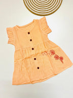 Muslin Front Button Sleeve Frock with Embroidery– Orange