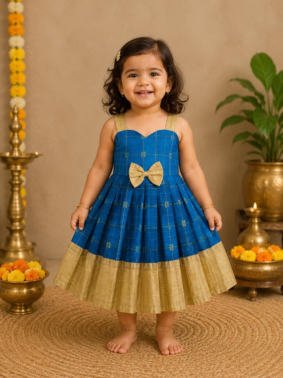 Royal Blue Sweetheart Neck Ethnic Frock