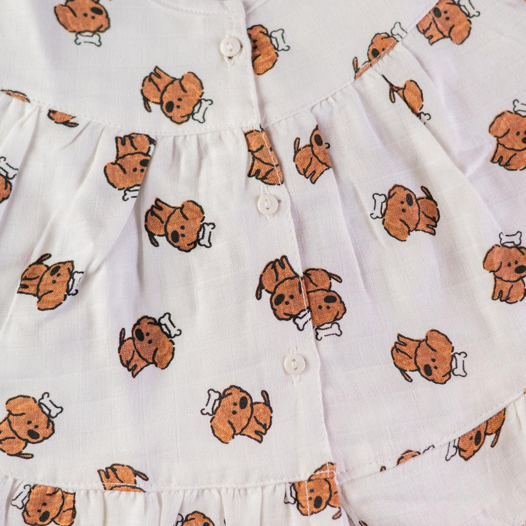 A Puppy Print – Muslin Frill Frock