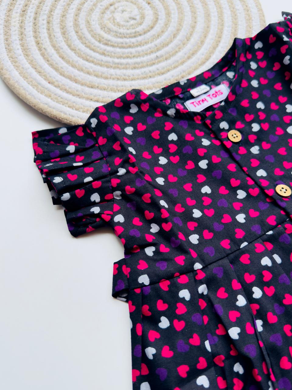 Girls Black Cotton Heart Print Frock – Soft & Stylish Everyday Wear