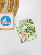 Baby Boy Tropical Flamingo Print Shirt – White and Green Summer Style