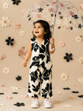 Black & Half White Floral Cotton Co-Ord Set for Baby Girls