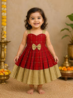 Ruby Red Sweetheart Neck Ethnic Frock