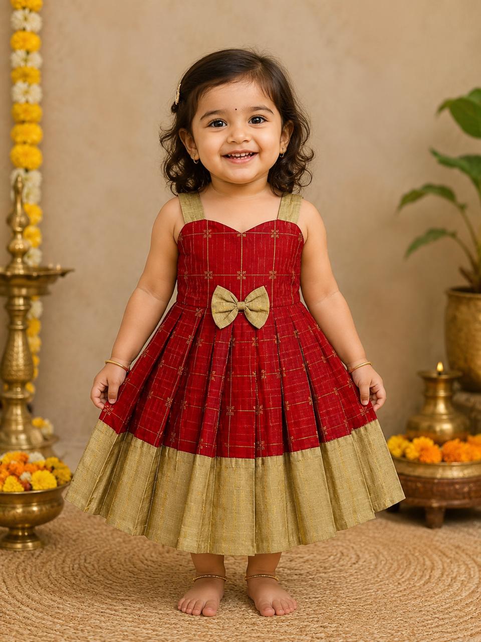 Ruby Red Sweetheart Neck Ethnic Frock