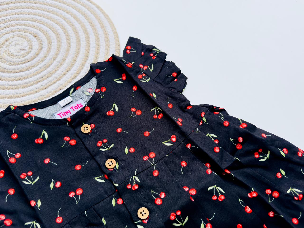 Girls Black Cotton Cherry Print Frock – Cute & Comfortable New Collection