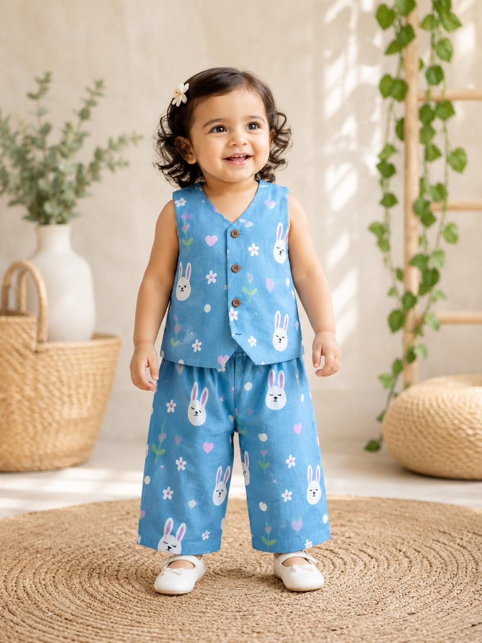 Blue Bunny Print Cotton Co-Ord Set for Baby