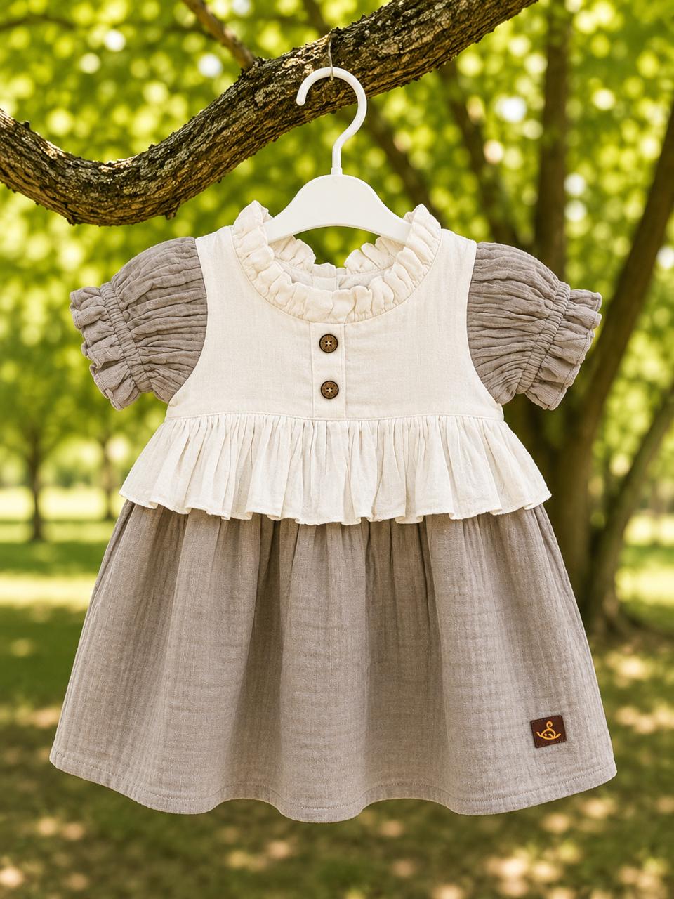 Wild Mushroom Muslin Frill Frock for Baby Girls