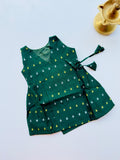 Green Silk Baby Frock with Gold Polka | Side Knot Ethnic Wear