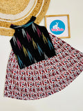 Midnight Black Ikat Top with Folk Print Skirt Set