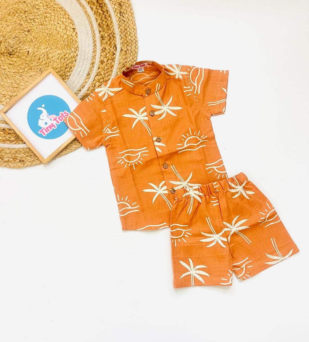 Baby Boy Orange Palm Print Shirt & Shorts Set – Summer Beach Outfit