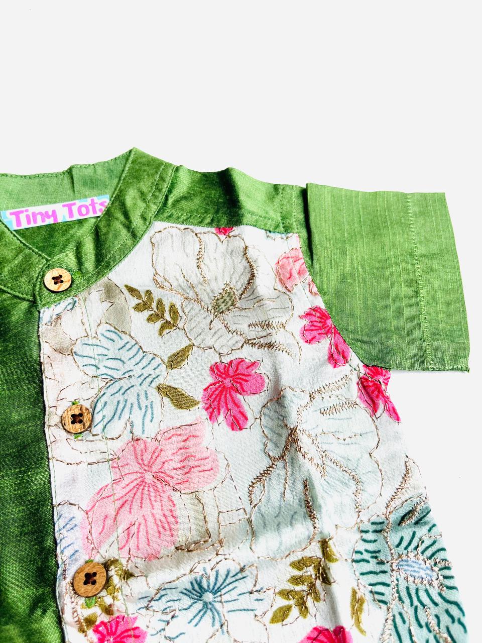 Pistachio Green Silk Panel Shirt with White Pattu Dhoti for Boys – Traditional Festive Set