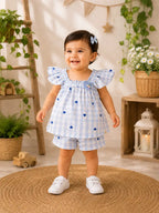 Sky Blue Heart Gingham Co-Ord Set for Baby Girls