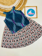 Teal Ikat Top with Folk Print Skirt Set