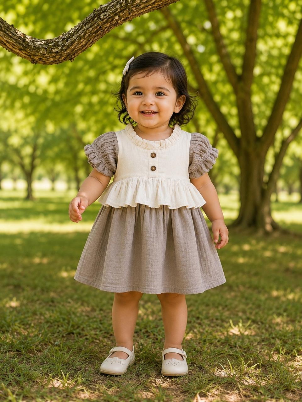 Wild Mushroom Muslin Frill Frock for Baby Girls