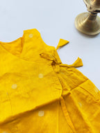 Mustard Yellow Silk Baby Frock with Gold Polka | Side Knot Ethnic Wear