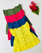 Magenta Muslin Baby Frock with Wooden Buttons – Soft & Stylish
