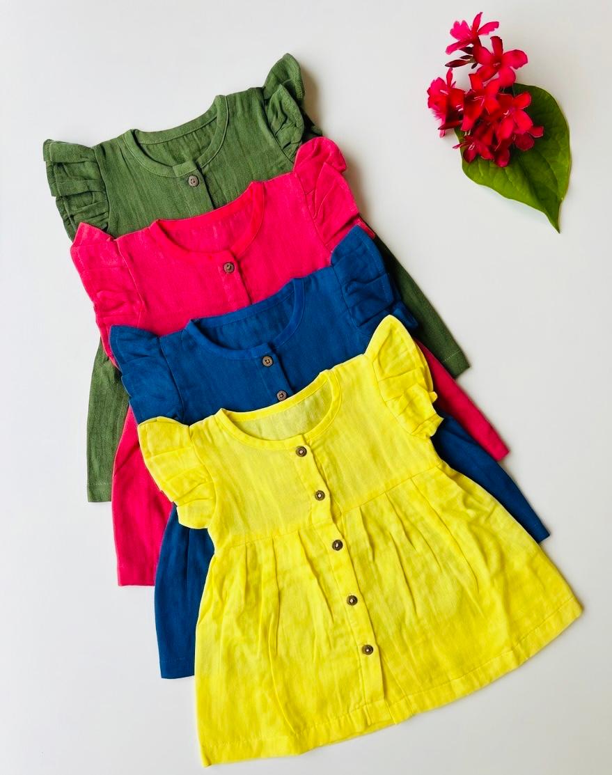 Magenta Muslin Baby Frock with Wooden Buttons – Soft & Stylish