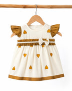 Heart Print Tissue Party Frock with Soft Cotton Lining – Mustard & Ivory