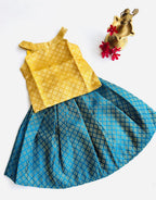 Banarasi Pattu Pavadai Set – Golden Yellow & Peacock Blue