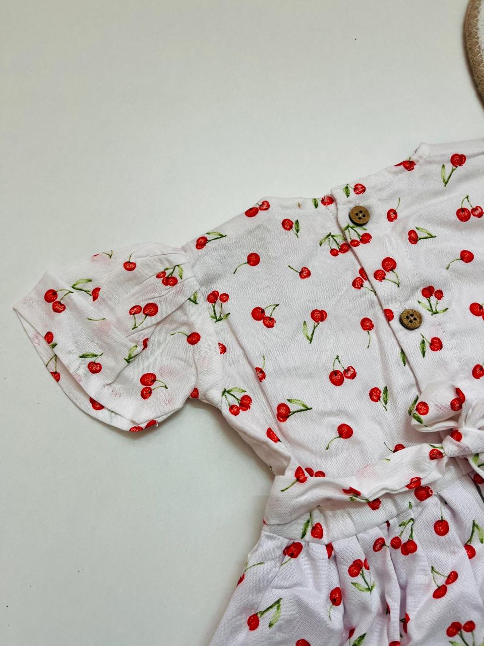 Cherry Print Cotton Frock for Baby Girls – Peter Pan Collar