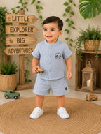 Crinkle Muslin Baby Boys Co-ord Set – Sky Blue Shirt & Shorts