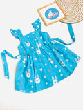 Cute Bunny Print Cotton Frock for Baby Girls – Sky Blue
