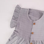 Grey Muslin Baby Frock with Wooden Buttons – Soft & Stylish