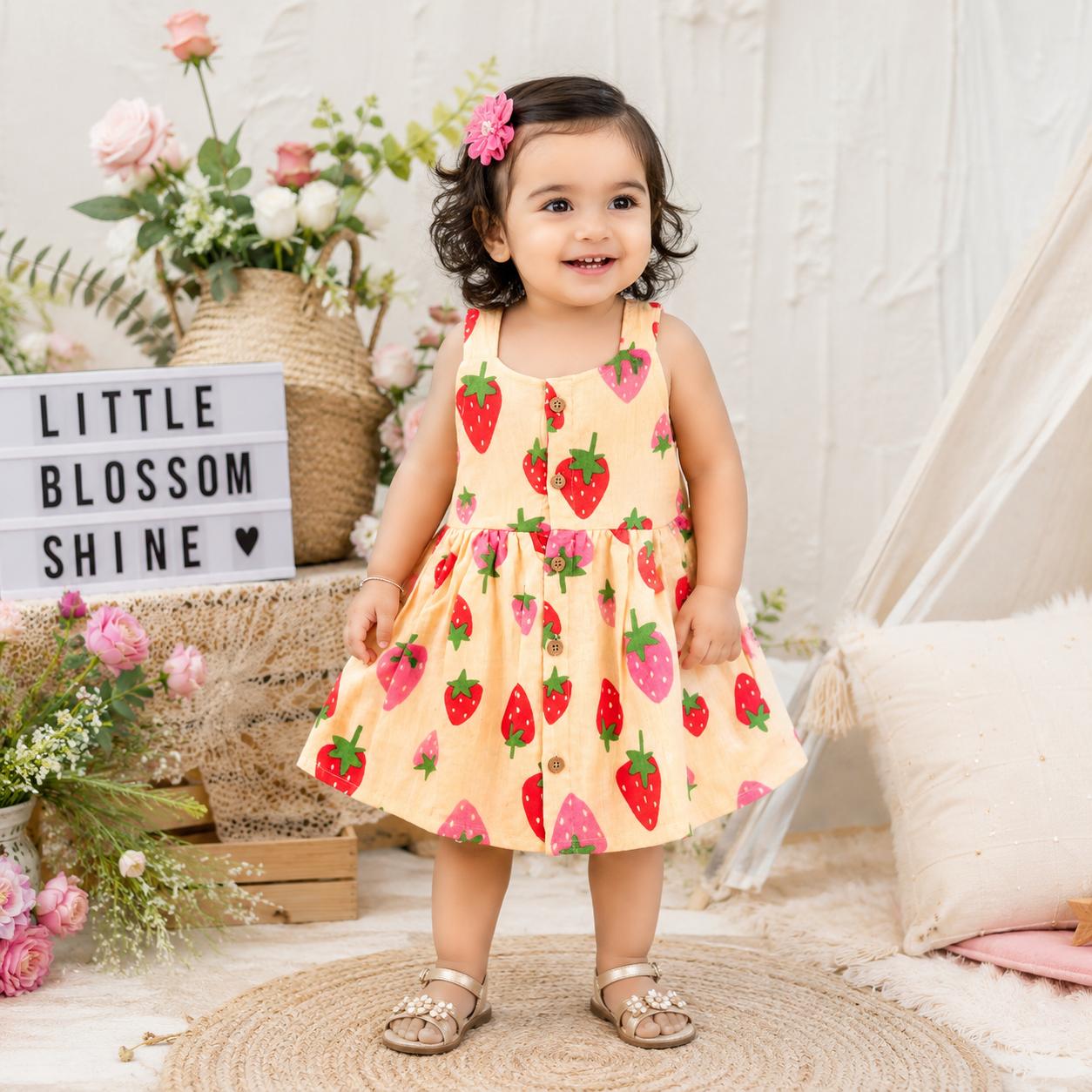 A Peach Base Strawberry – Ria Frock